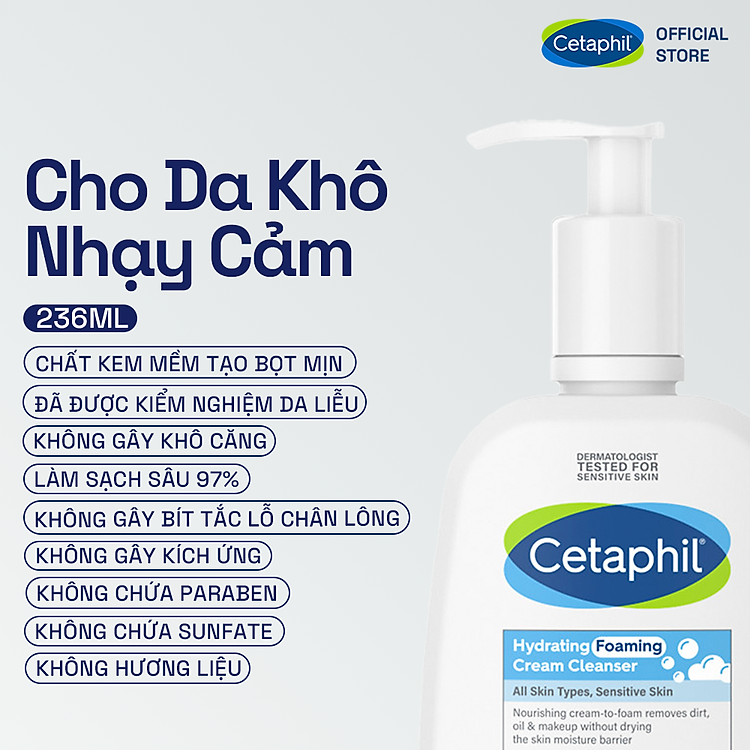 Combo Sữa Rửa Mặt Tạo Bọt Cetaphil Hydrating Foaming Cream Cleanser 236ml + Kem dưỡng ẩm CETAPHIL MOISTURISING CREAM 50G - Ảnh 2