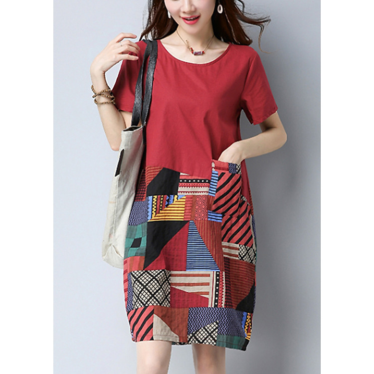 Đầm suông công sở họa tiết thổ cẩm DAM012