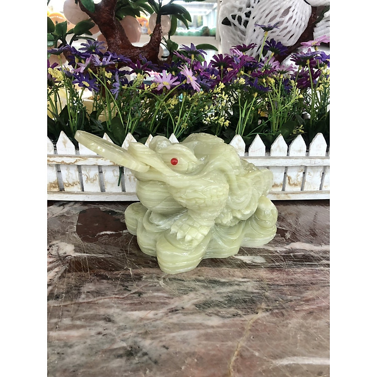 Tượng Cóc Ba Chân, Cóc Ngậm Tiền, Thiềm Thừ phong thủy chiêu tài lộc đá ngọc Onyx - Dài 15 cm