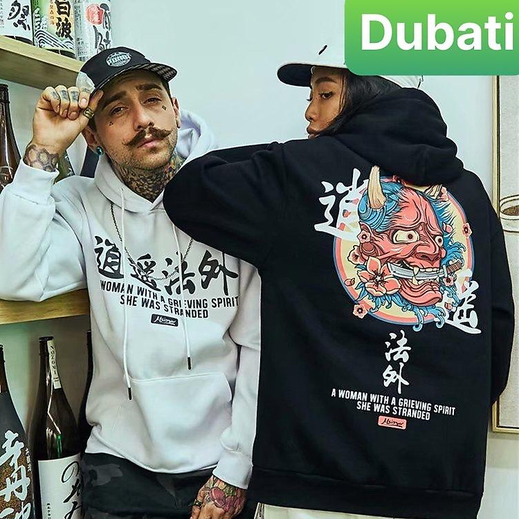 ÁO KHOÁC NỈ - ÁO KHOÁC HOODIE CHẤT NỈ MẶT QUỶ NGẬM KIẾM NHẬT BẢN TAY DÀI FROM RỘNG- DUBATI FASHION