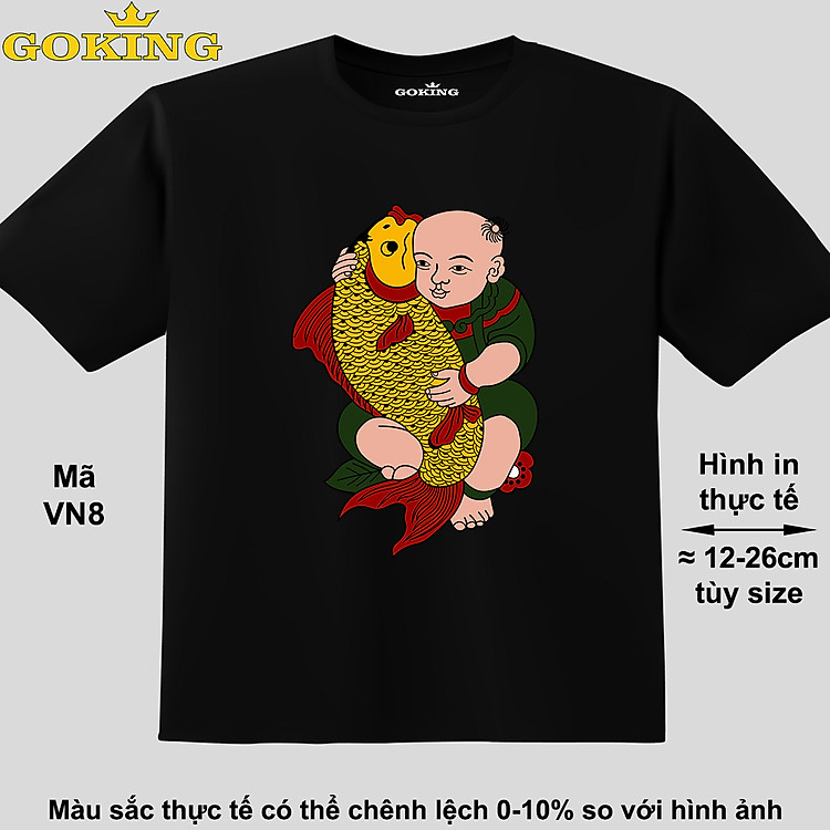 Em bé ôm cá, mã VN8. Áo thun tranh Đông Hồ Việt Nam siêu đẹp cho cả gia đình. Quà tặng ý nghĩa cho bố mẹ, con cái, bạn bè, doanh nghiệp, hội nhóm