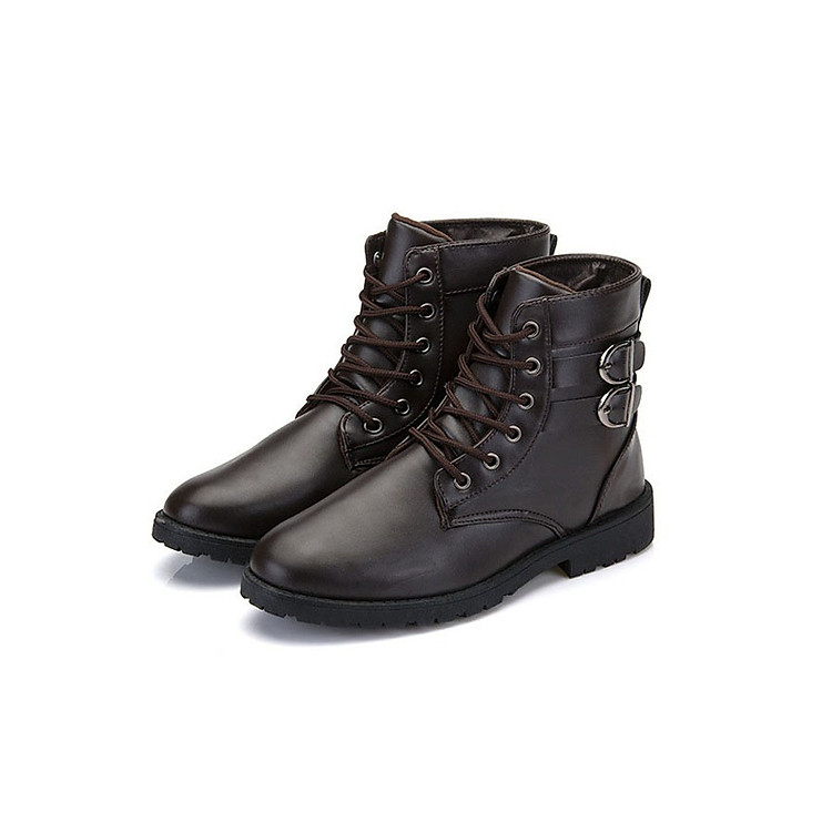 Giày boot nam cổ cao đính khuy cài kiểu quân đội Rozalo RM5281B -Đen