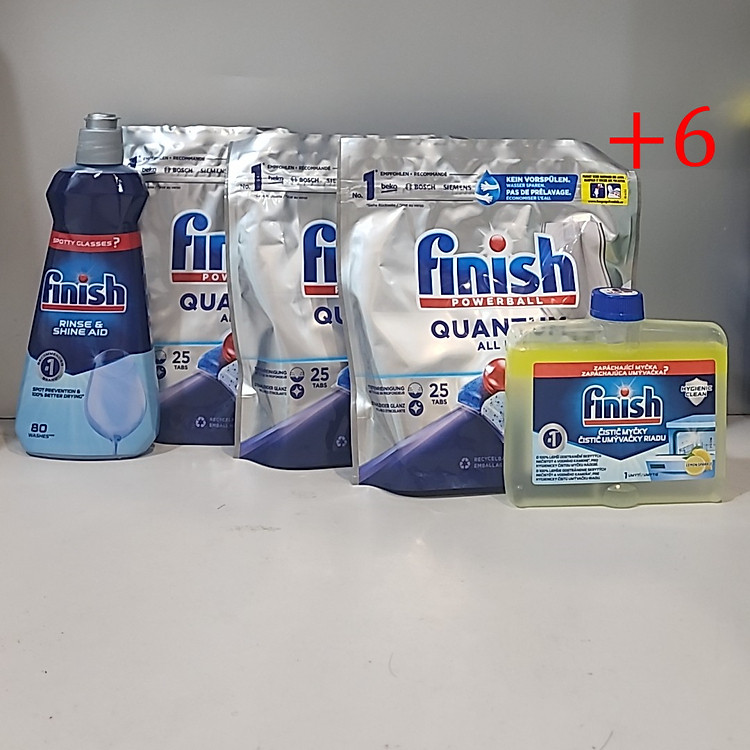 Combo Nâng Cao: 3 X Túi 27 Viên Nước Rửa Bát Powerball Quantum + Nước Làm Bóng Rinse & Shine Aid + Dung Dịch Tẩy Rửa Máy Rửa Chén Bát