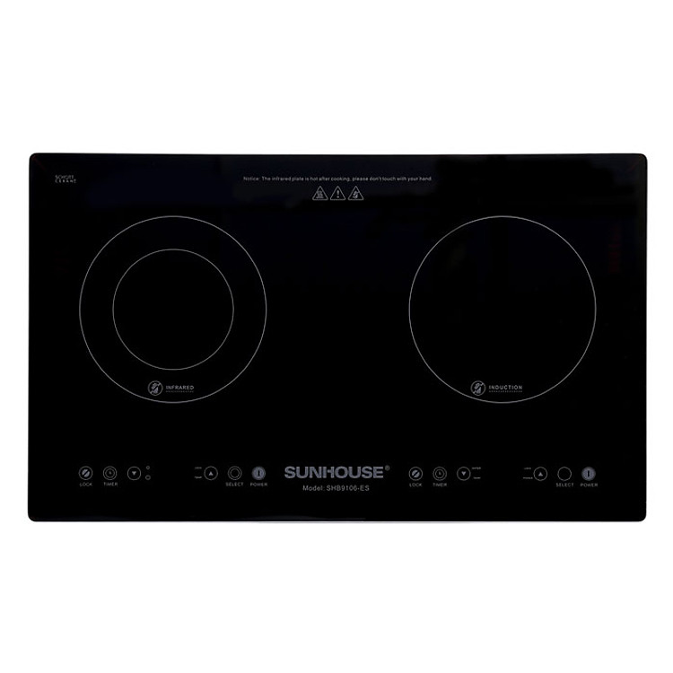 Bếp Đôi Điện Từ - Hồng Ngoại Sunhouse SHB9106-ES - Hàng chính hãng