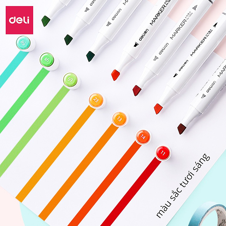 Bút màu marker Deli (12 màu) - Ảnh 2