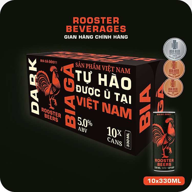 Bia thủ công | Rooster Beers (Bia Gà) Dark Thùng 10 Lon Sleek x 330ml