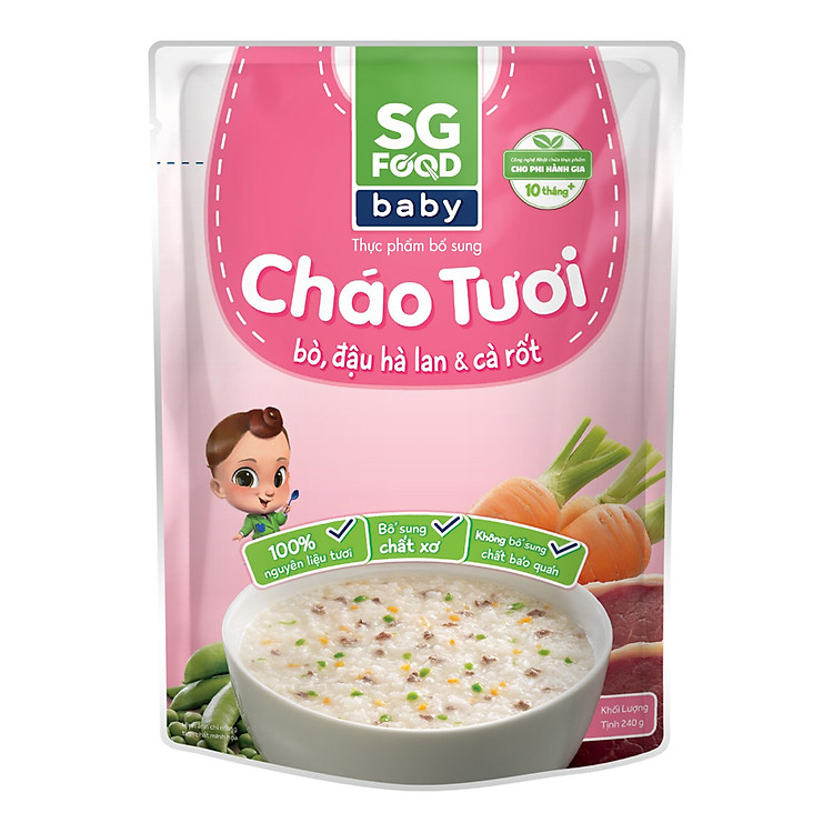 Cháo Tươi Baby Bò Đậu Hà Lan SG Food (240g)