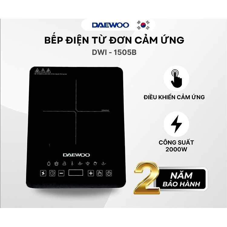 Bếp Từ Đơn Daewoo DWI-1505B, 8 chế độ cài sẵn 1500w - Hàng chính hãng