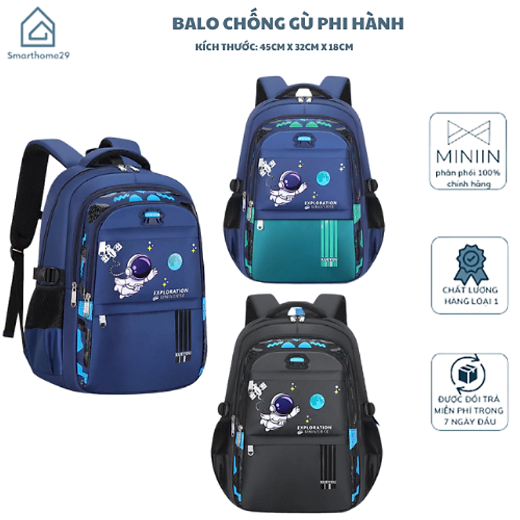 Cặp Sách Chống Gù Balo Đi Học Miniin - Xanh Dương - Ảnh 3