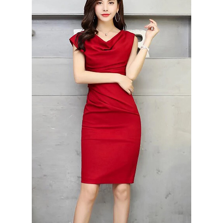 Đầm body đỏ cổ đổ - DT809