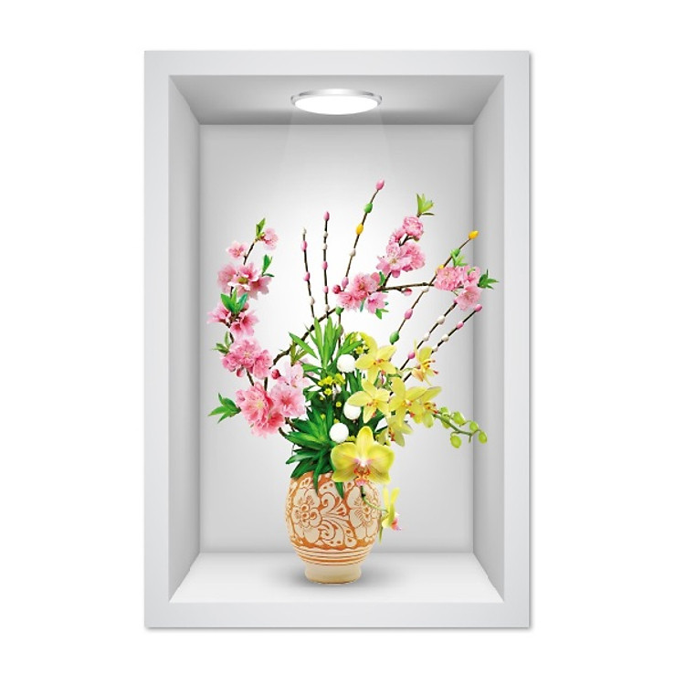 Tranh dán tường ô 3D lọ hoa đẹp 004 KT 40 x 60 cm