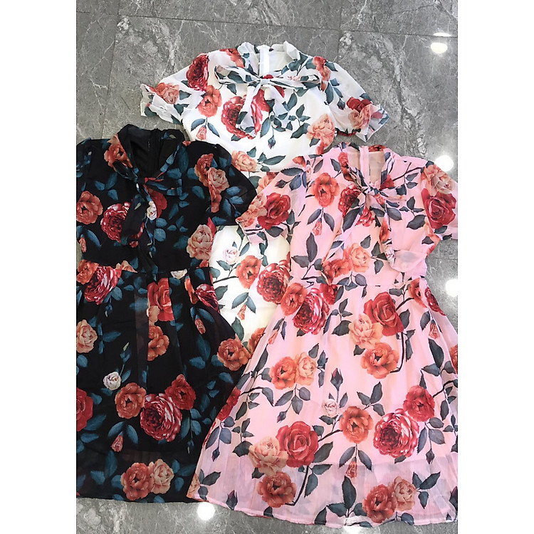 đầm xòe hoa kết nơ AKN20