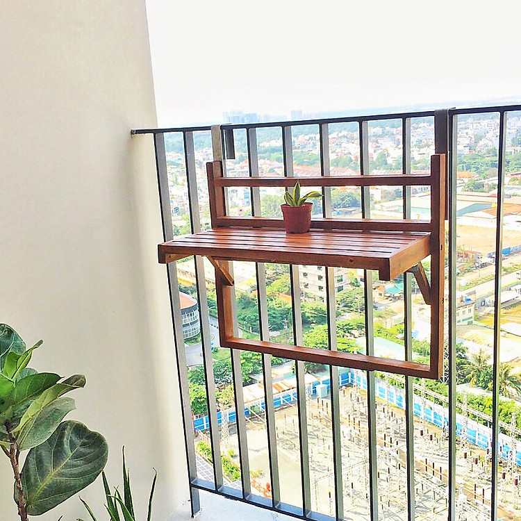 Bàn ban công gấp gọn-Bàn GỖ TRÀM treo ban công GREENHOME- Dễ dàng gấp gọn- Chịu nắng mưa tốt nhất