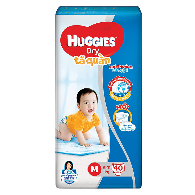 Tã Quần Huggies Dry M40 (40 Miếng) - Bao Bì Mới
