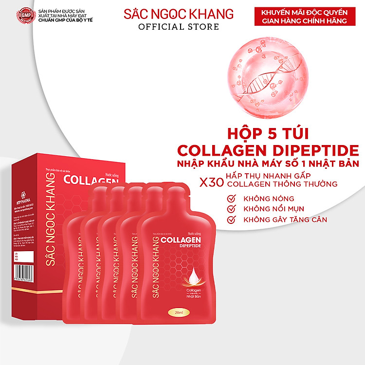 (New) Nước uống Collagen depeptide 5 túi Sắc Ngọc Khang tinh khiết nhập khẩu từ Nhật Bản, đạt chuẩn hàm lượng hấp thụ nhanh & vượt trội giúp trẻ hóa làn da - săn chắc và sáng mịn