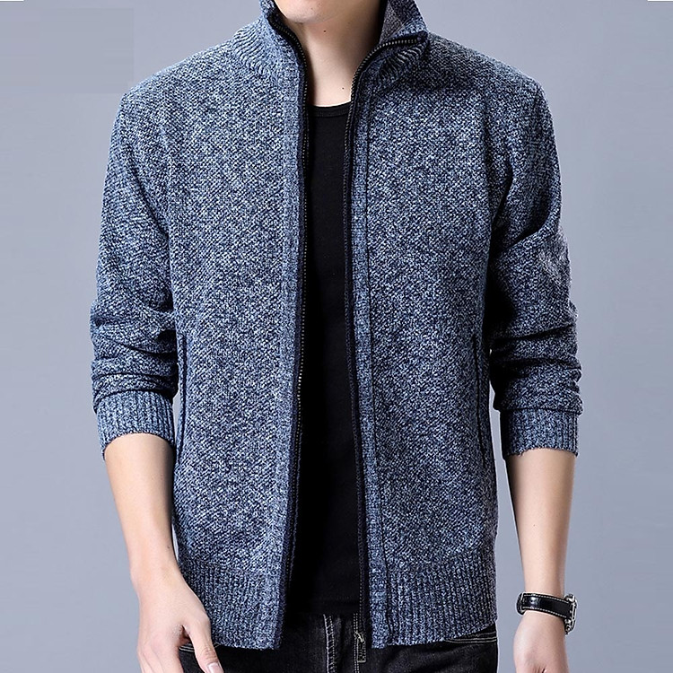 Áo khoác cardigan len nam có khóa kéo lót nỉ ấm áp, thời trang thu đông 2020