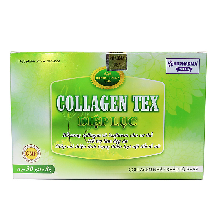 Diệp Lục Collagen HDPHARMA làm đẹp da, chống lão hóa, ngừa nếp nhăn - Hộp 30 gói bổ sung Vitamin C, Isoflavon, Acid hyaluronic, Biotin