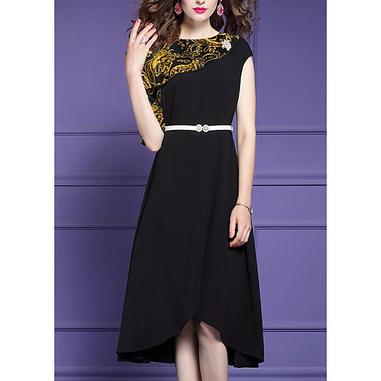 Đầm Xòe Elise Cổ Bèo Sát Nách Phối Phụ Kiện Kiểu Đầm Xòe Công Sở Đẹp GOTI 3212D