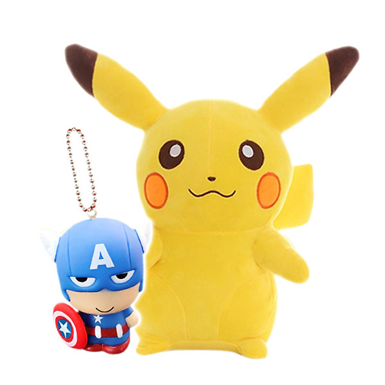 Gấu Bông Pikachu 30cm Siêu Dễ Thương - Tặng Kèm Móc Khóa Siêu Anh Hùng Đội Trưởng Mỹ