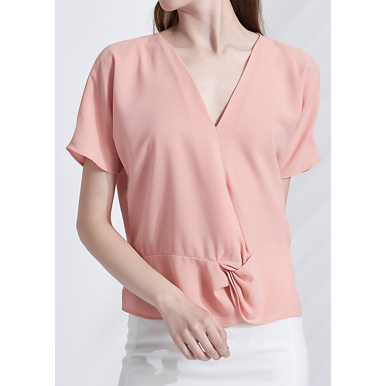 Áo Kiểu Nữ Tay Ngắn Màu Hồng Xoắn Vạt The Cosmo Twist Top Peach