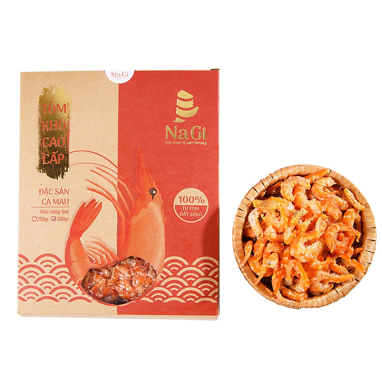 Hộp 500g Tôm Khô Đất Sống Phơi Loại 1, Tôm Khô Cà Mau Chính Hiệu, Khô cao cấp thương hiệu NaGi