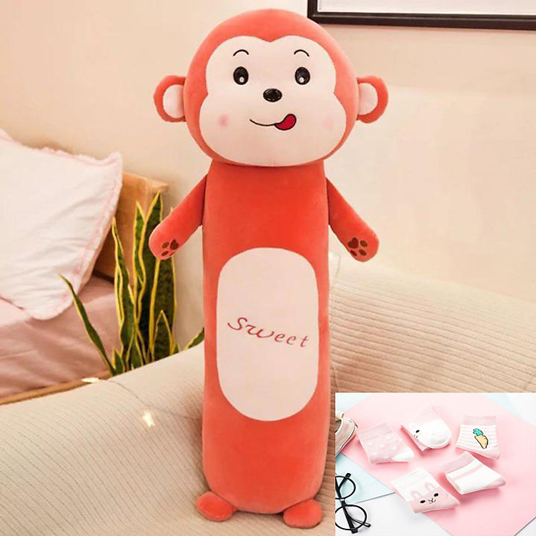 Gối Ôm Hình Thú Nhồi Bông Cưng Dài 60cm Siêu Mềm Đáng Yêu Dễ Thương Chất Liệu Cao Cấp An Toàn Cho Em Bé - Tặng Kèm Tất Cà Rốt-Khỉ