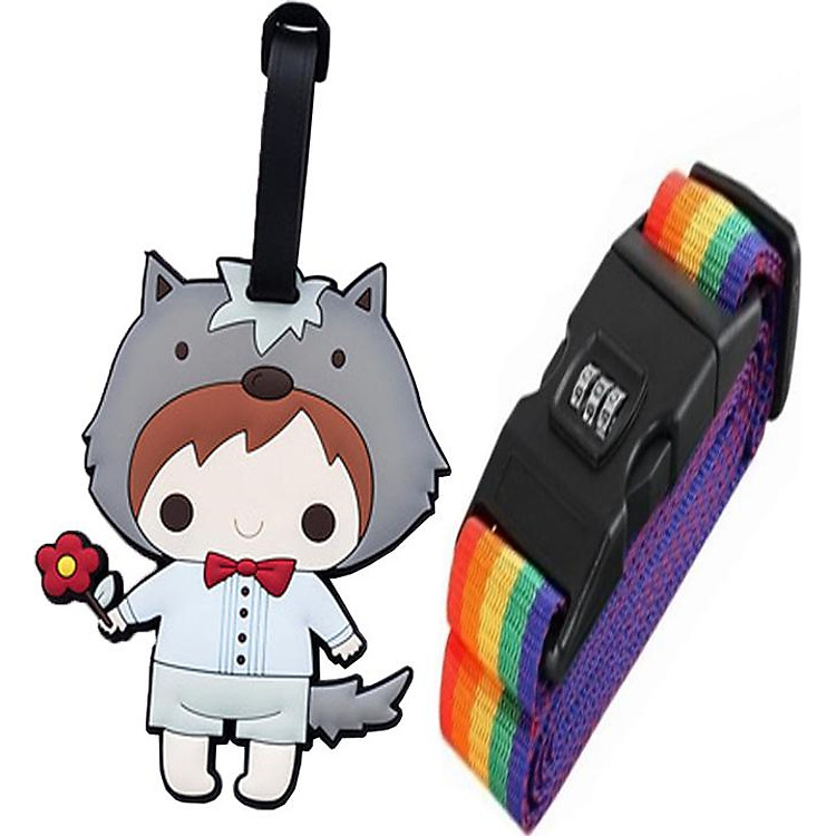 Combo Dây đai vali và thẻ hành lý, thẻ treo tên vali hình hoạt hình cute (giao hàng ngẫu nhiên)