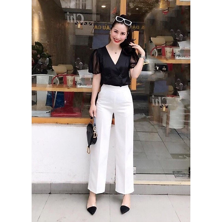 Quần ống sớ, quần nữ dáng suông ống rộng khóa sườn, chất tuyết mưa cao cấp