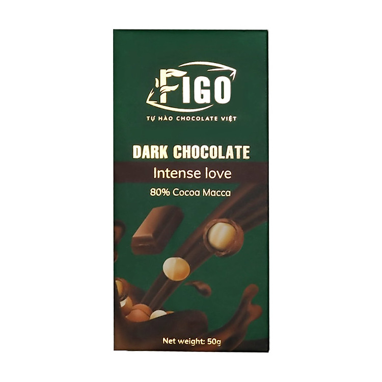 Socola đen 80% cacao Hạt Macca giảm cân 50gram Figo - Vietnamese Chocolate
