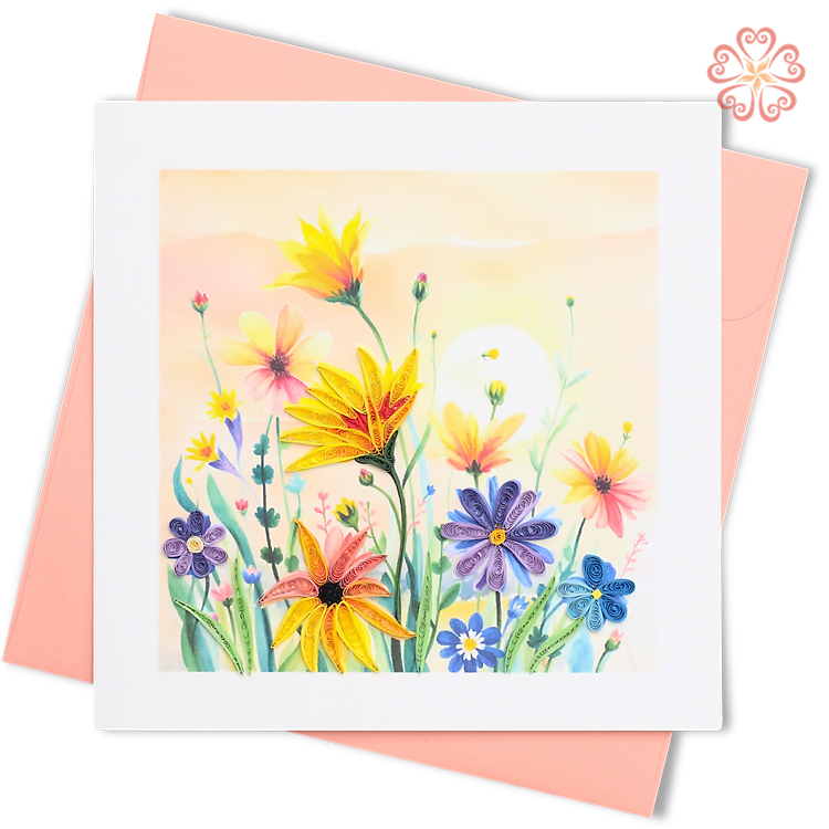 Thiệp Giấy Xoắn Nghệ Thuật - Cánh Đồng Hoa - Flower Field - Flowers - 15 x 15 - VN2XM115E57NN
