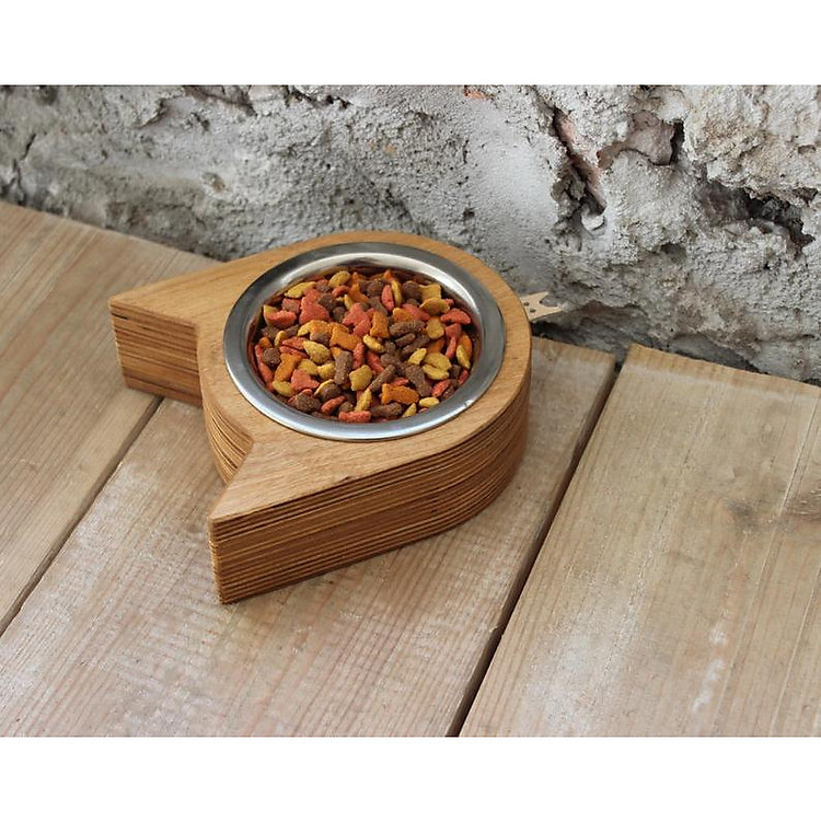 Bát ăn cho chó mèo bằng GỖ + INOX an toàn cho thú cưng, dễ dàng THÁO RỜI vệ sinh, chống xê dịch CT009