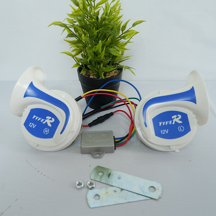 Còi Ngân Ốc Sên Ô Tô, Xe Máy 12V - Tặng Kèm Kẹp Dây Chống Rối