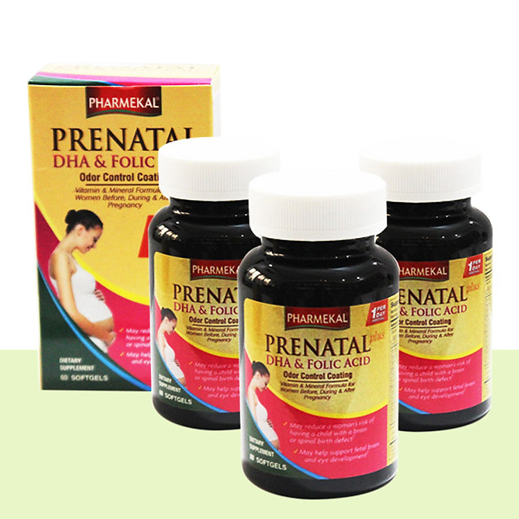 Combo 3 Hộp Viên Uống Bổ Sung Dinh Dưỡng Cho Bà Bầu Prenatal DHA & Folic Acid Pharmekal - 60 Viên
