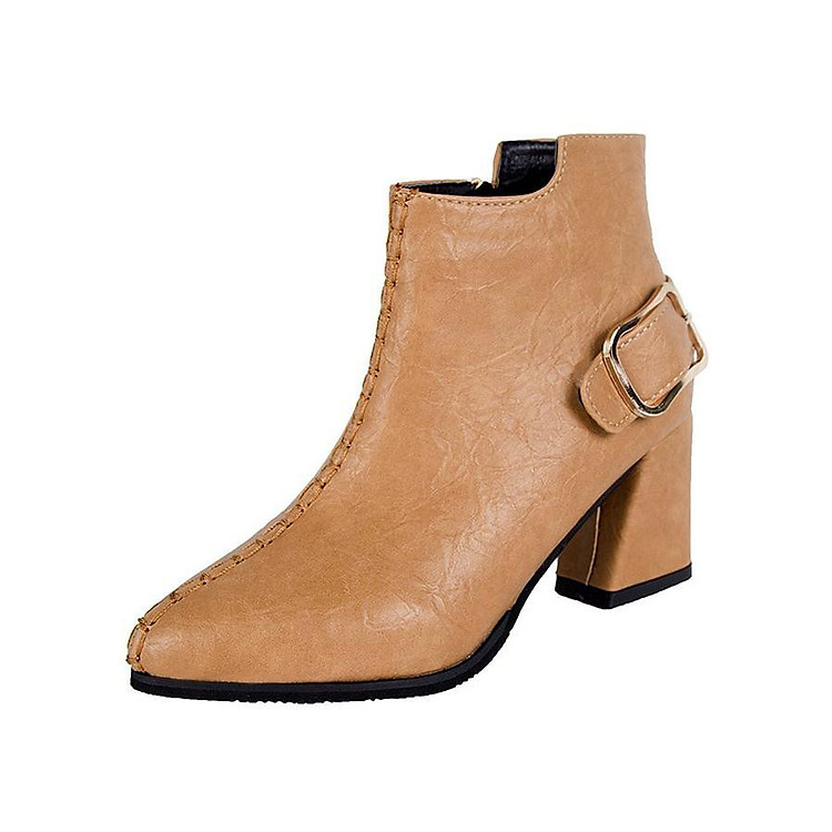 Giày boot nữ cổ trung da pu mềm,gót vuông đi nhiều êm chân,dễ phối thời trang-851