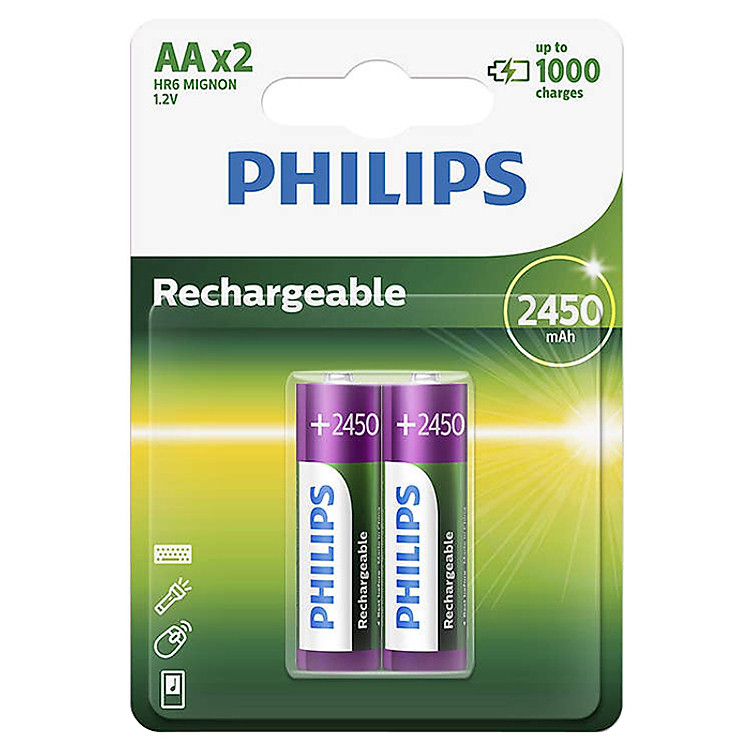 Pin Sạc Philips NiMH AA 2450mAh R6B2A245 (2 Viên AA)