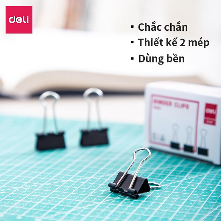 Kẹp bướm Đen Deli (12 chiếc, 19mm) - Ảnh 7