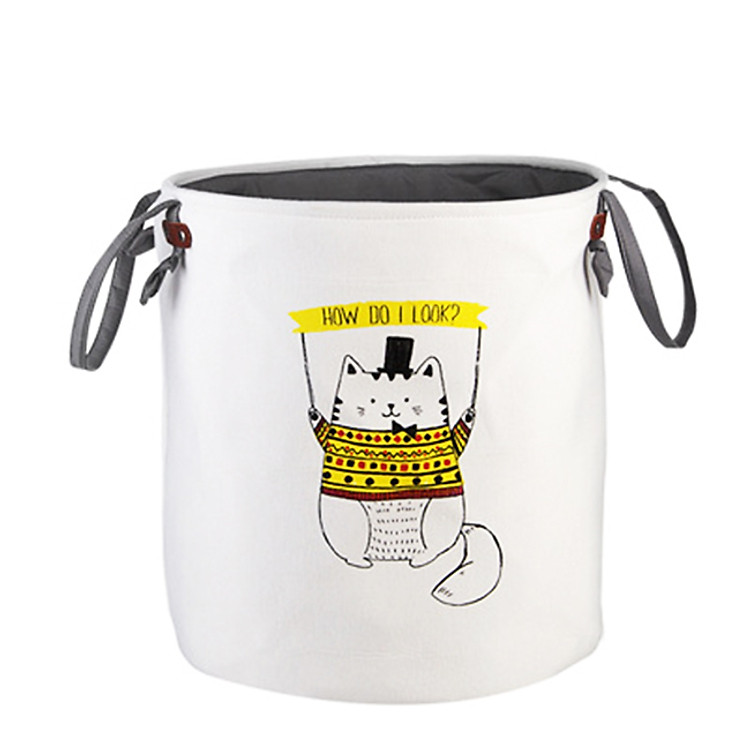 Giỏ vải tròn đựng đồ có quai xách chú mèo mập