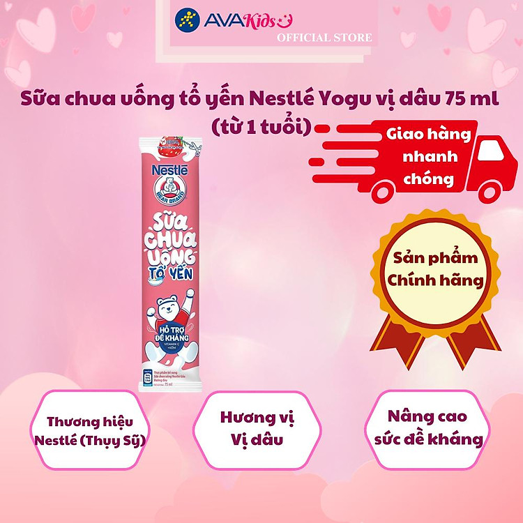 Sữa chua uống tổ yến Nestlé Yogu vị dâu 75 ml (từ 1 tuổi)