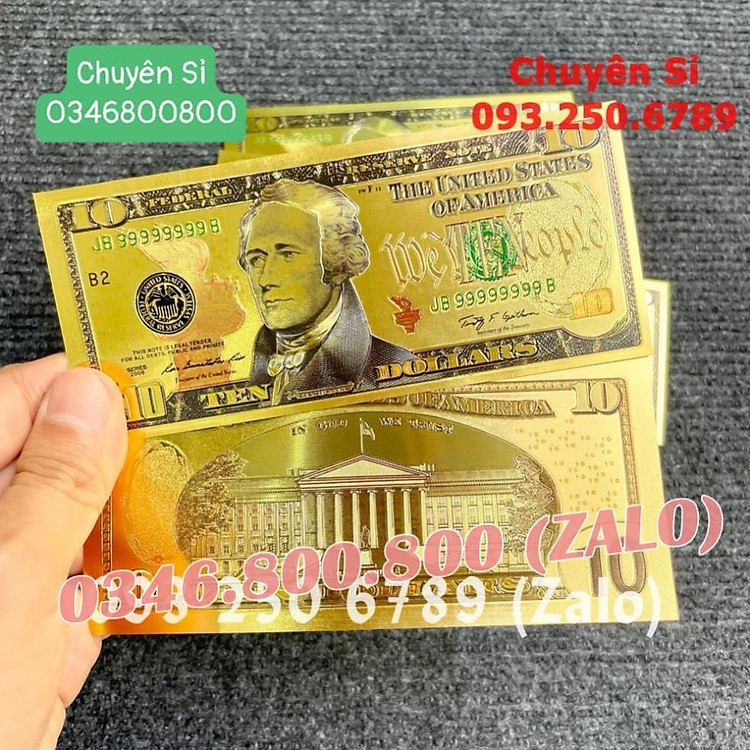 Tờ Tiền Kỉ Niệm 10 Đô Plastic (10 USD) Mạ Vàng Lì Xì Tết May Mắn