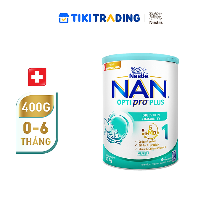 Sữa bột Nestlé NAN OPTIPRO PLUS 1 400G/lon với 5HMO Sản Xuất tại Thụy Sĩ (0 - 6 tháng)