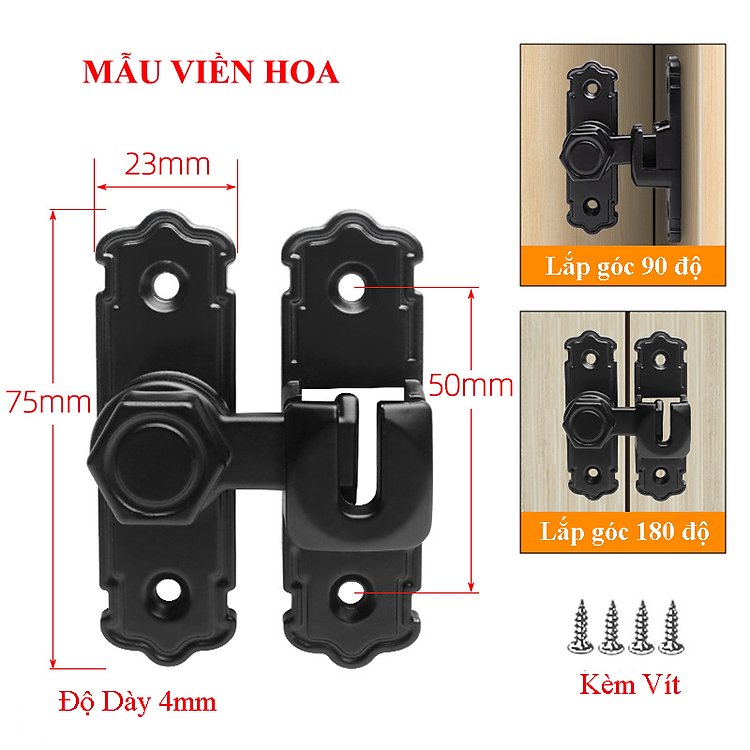 Chốt Khóa Cửa Lùa, Cửa Trượt Xoay KUNBE Đa Năng Bằng Hợp Kim Dày Dặn Bền Bỉ Lắp Góc 90 Độ Và 180 Độ