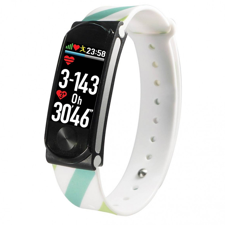 Vòng tay theo dõi sức khỏe, đo nhịp tim cao cấp Q-Band Q69HR New - Dây sọc chéo màu xanh trắng