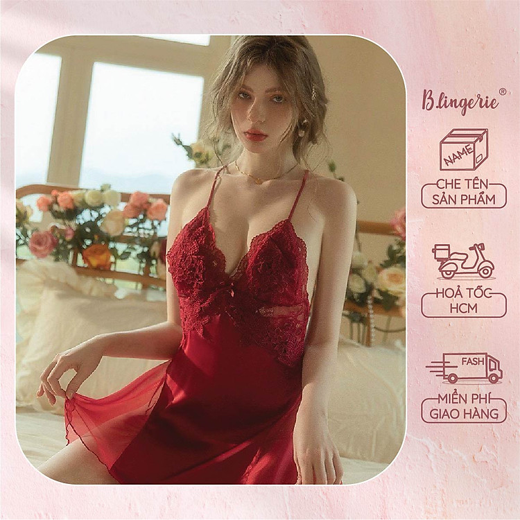 Váy Ngủ Lụa Phối Ren Quyến Rũ - B.Lingerie