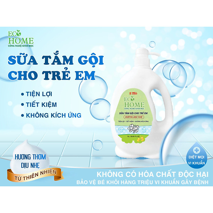 Sữa Tắm Gội Trẻ Em Ecohome 1000ml Chính hãng Ưu đãi - Hình ảnh 4