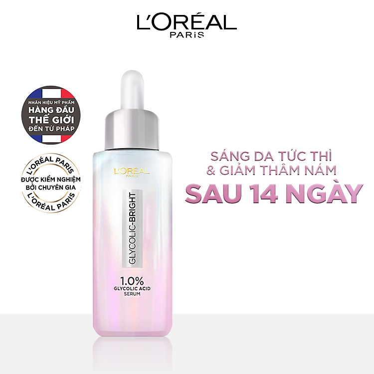 Serum L'Oreal Paris Dưỡng Sáng Và Mờ Thâm Nám Glycolic Bright 1.0% Glycolic Acid (AHA) 30ml