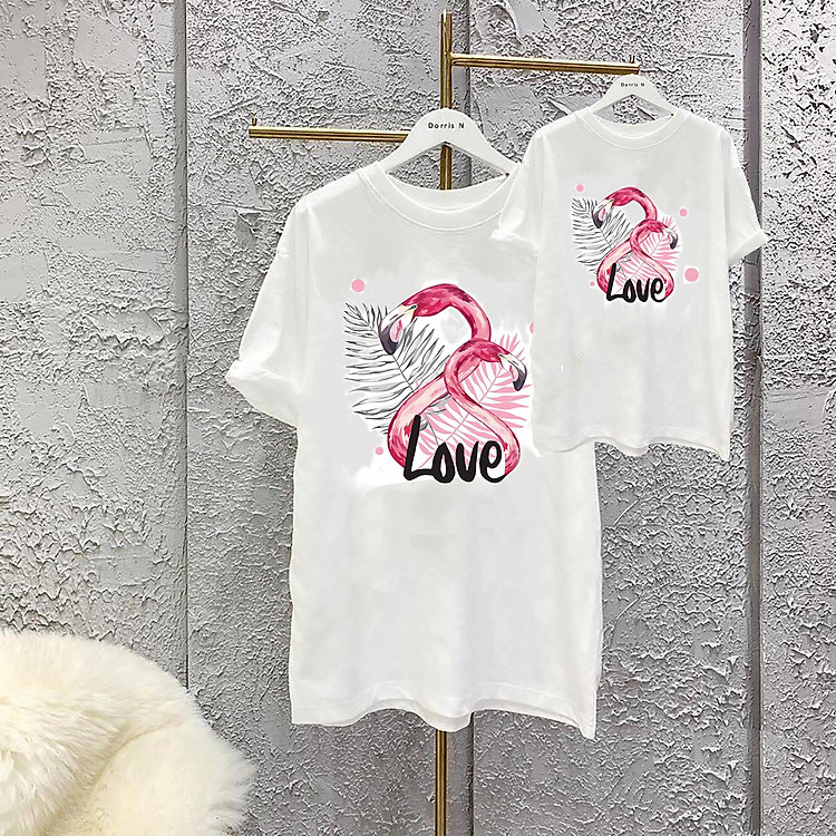 combo 2 áo thun đôi mẹ bé in hình thiên nga xinh