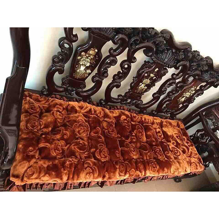 Bộ thảm trải ghế ngồi nhung hoa siêu đẹp kt 1m65x55 cm mầu vàng bò