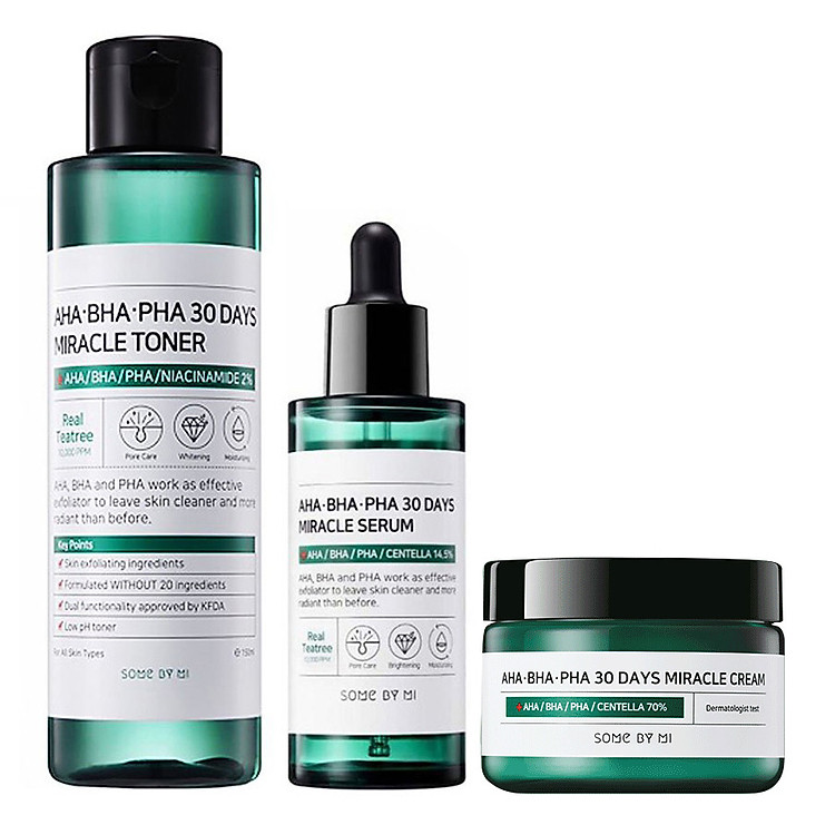 Bộ 3 sản phẩm ngăn ngừa và thâm Some By Mi AHA-BHA-PHA 30 Days Miracle (Toner, Serum, Cream)