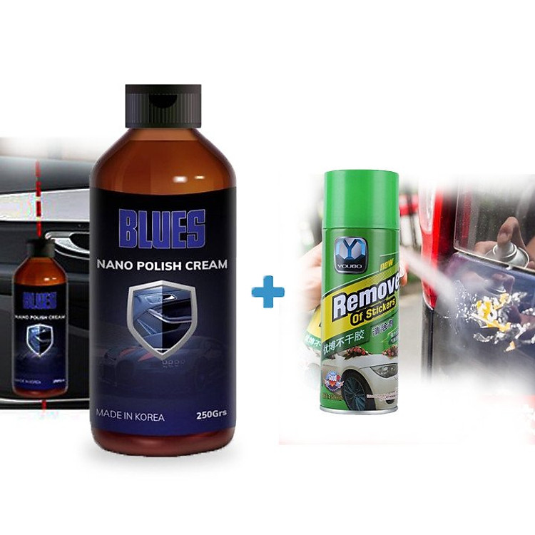Chai xịt Blues Nano Polish Cream Korea tặng chai Tẩy keo,decal, chuyên phục hồi làm bóng nhựa xe - Nhựa nhám, ghế da, balo da,...