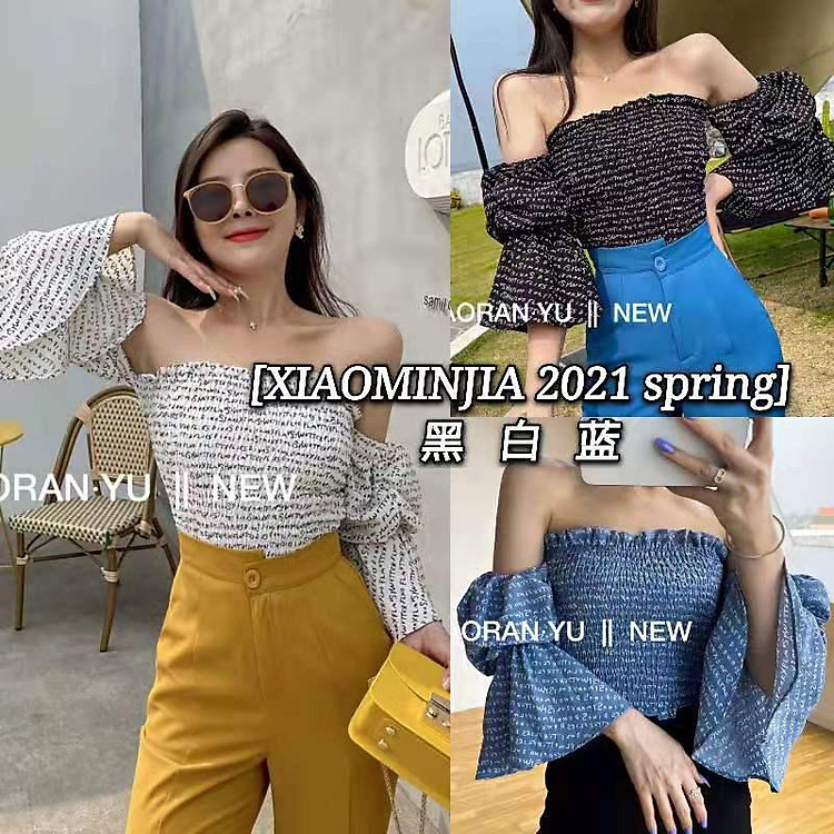 Women Shirt Cotton Retro Puff-sleeved Short-sleeved Strapless Shirt Slim Fit Shirt